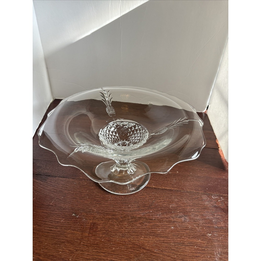 Heisey Plantation Crystal Large 12" Pedestal Fruit Bowl Rare Outward Roll Rim